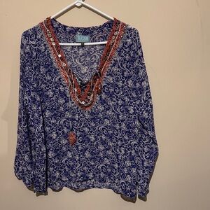 TAJ by Sabrina Crippa Blue and Red Embellished Blouse